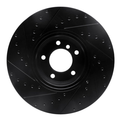 R1 Concepts R1 95-01 BMW 750IL Front Right Drilled & Slotted Black Brake Rotor