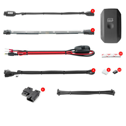 XKGLOW XK Glow Strip Million Color XKCHROME Smartphone App ATV/Motorcycle LED Light Kit 8xPod + 4x10In