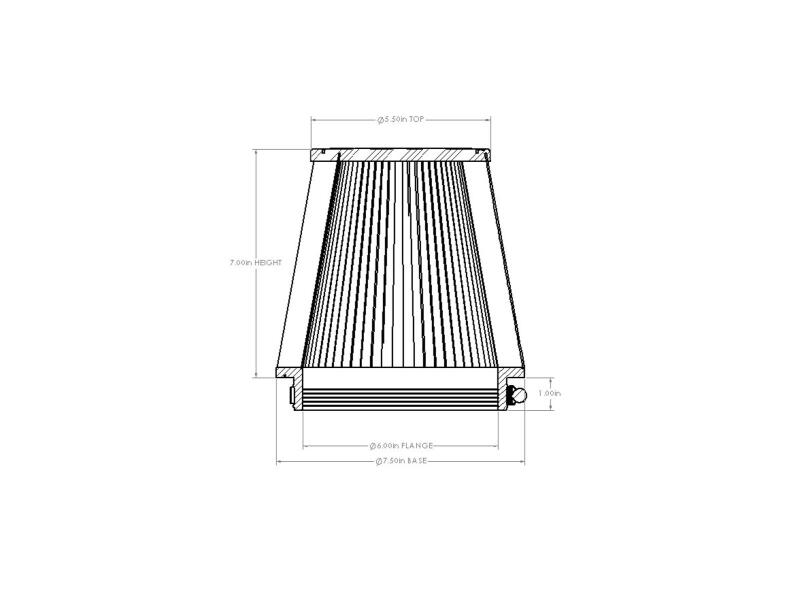 aFe POWER Universal Clamp-On Air Filter w/ D2 Dura-Dry Media - 6in F x 7.5in B x 5.5in T x 7in H