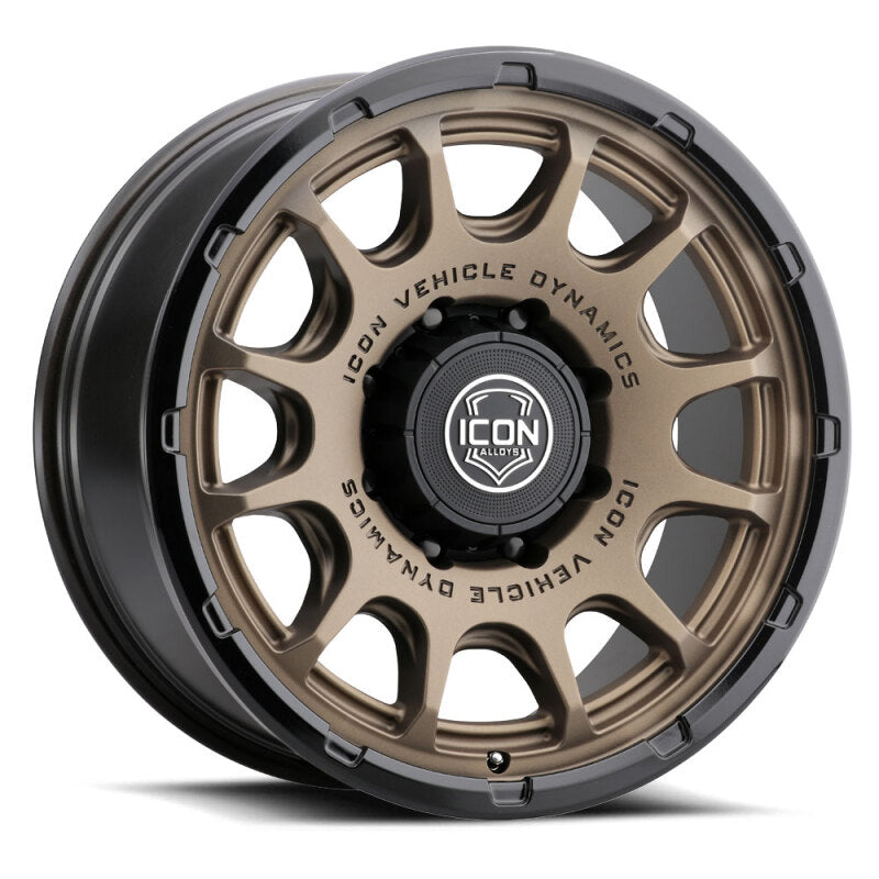 ICON Alloys Rancho 20x9 / 8x6.5 / 12mm / 5.5in BS Satin Bronze Wheel w/ Gloss Black Lip