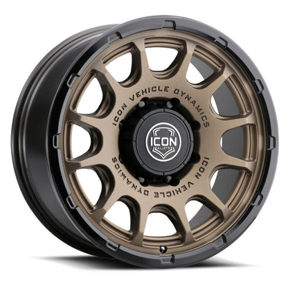 ICON Alloys Rancho 20x9 / 8x6.5 / 12mm / 5.5in BS Satin Bronze Wheel w/ Gloss Black Lip