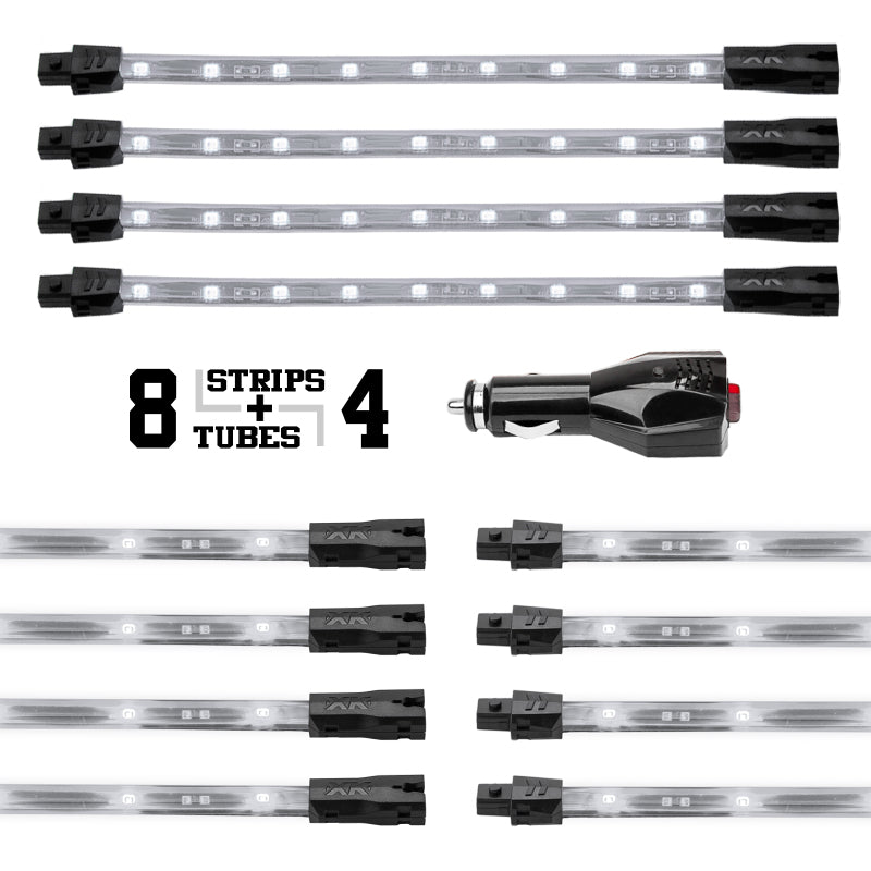 XKGLOW XK Glow Strip Single Color Underglow LED Accent Light Car/Truck Kit White - 8x24In Tube + 4x8In