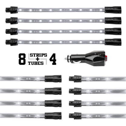 XKGLOW XK Glow Strip Single Color Underglow LED Accent Light Car/Truck Kit White - 8x24In Tube + 4x8In
