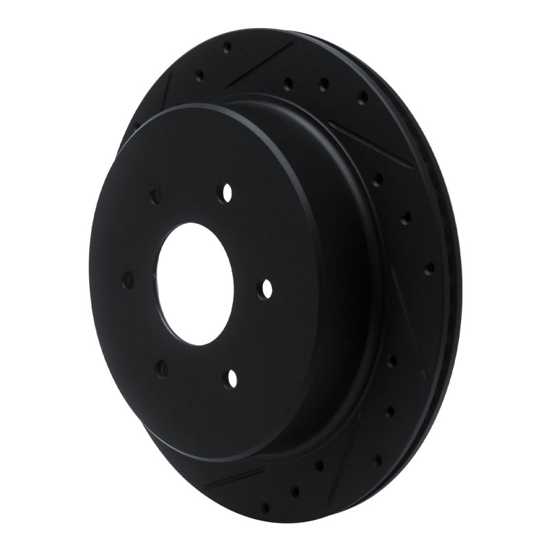 R1 Concepts R1 17-24 Nissan Titan Rear Left Drilled & Slotted Black Brake Rotor
