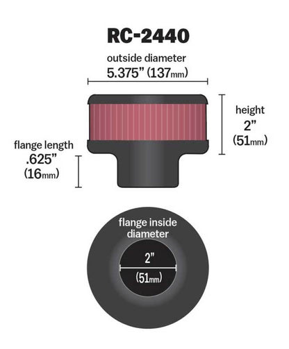 K&N Engineering K&N Universal Round Clamp-On Air Filter 2in. Flange / 5-3/8in. OD / 2in. Height