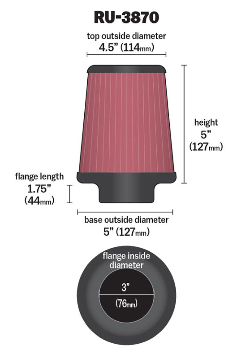 K&N Engineering K&N Universal Clamp-On Air Filter 3in FLG / 5in B / 4-1/2in T / 5in H