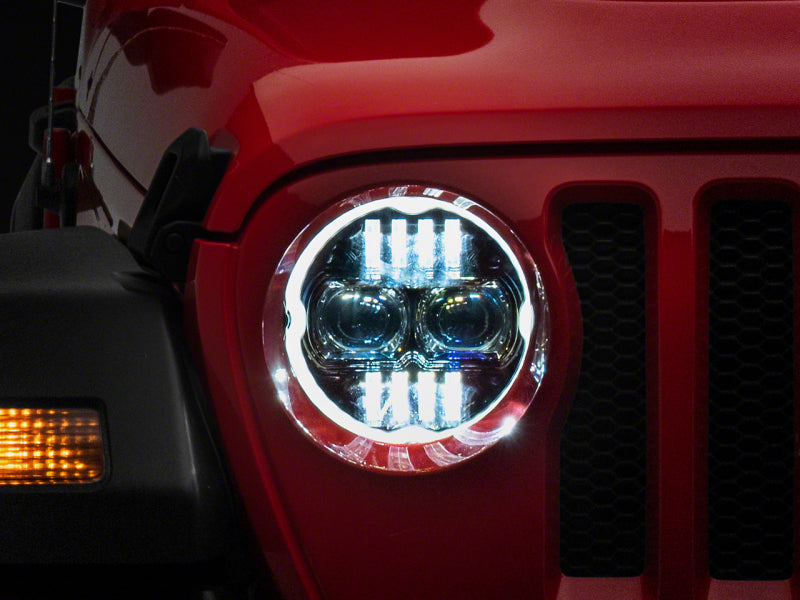 Raxiom 18-23 Jeep Wrangler JL Axial Series 9-In Angel Eye LED Headlights- Black Housing (Clear Lens)