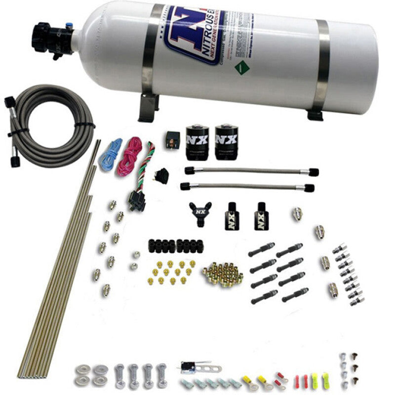 Nitrous Express 8 Cyl Dry Direct Port 2 Solenoids Nitrous Kit (200-600HP) w/15lb Bottle