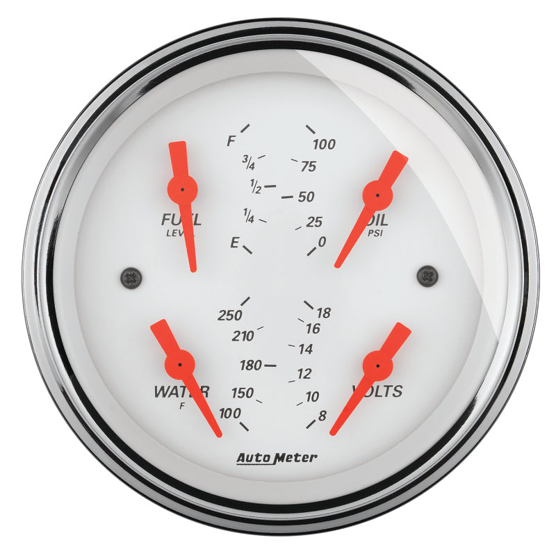 AutoMeter Gauge Quad 3-3/8in. 0 Ohm(e) to 90 Ohm(f)Elec Arctic White