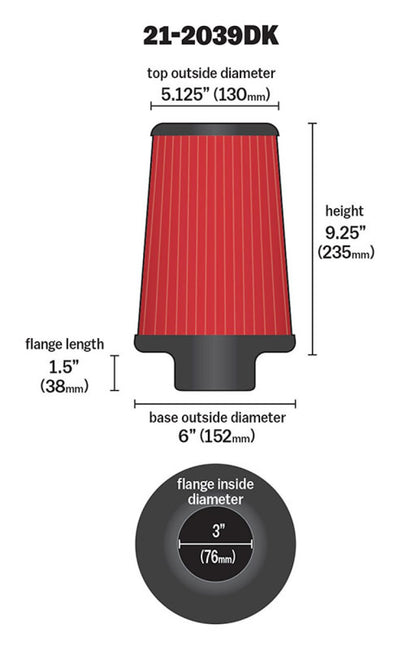 AEM Induction AEM 3 in x 9 in Dryflow Air Filter