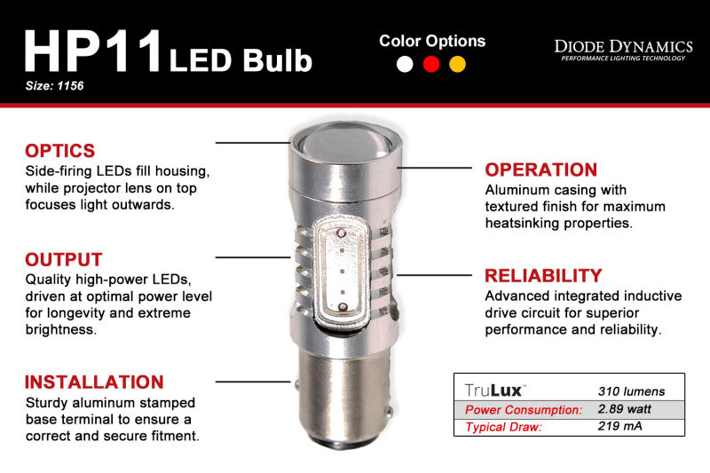 Diode Dynamics 1156 LED Bulb HP11 LED - Amber (Single)