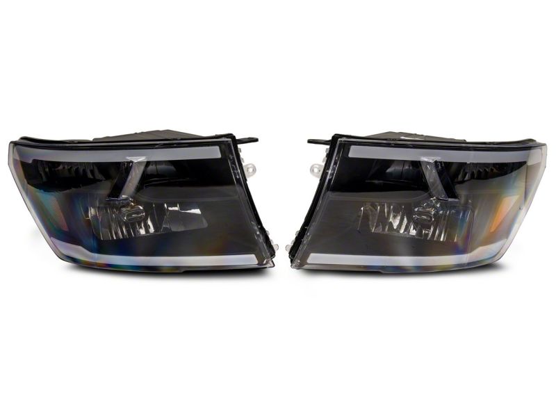 Raxiom 09-18 Dodge RAM 1500/2500/3500 Axial Series Headlights w/ LED Bar- Black Housing (Clear Lens)