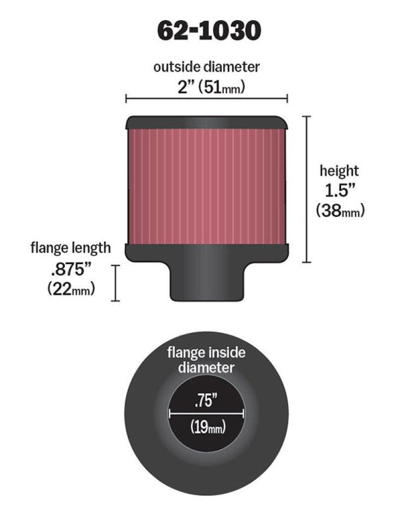 K&N Engineering K&N Steel Base Crankcase Vent Filter .75in Vent OD x 2in OD x 1.5in Height