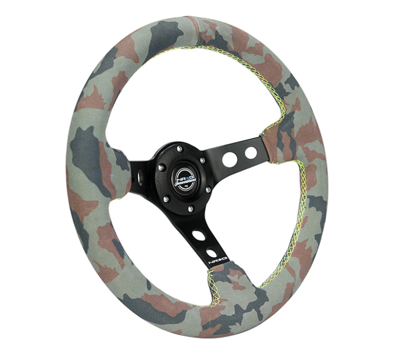 NRG Reinforced Steering Wheel (320mm) Sport/Suede Steering Wheel w/ Camo Pattern & Green Stitching