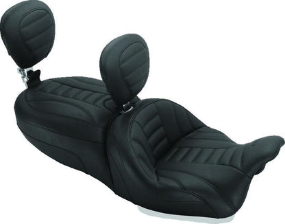 Mustang Motorcycle Mustang 15-21 Harley Freewheeler Std Touring Deluxe 1PC Seat w/Driver and Passenger Backrest - Black