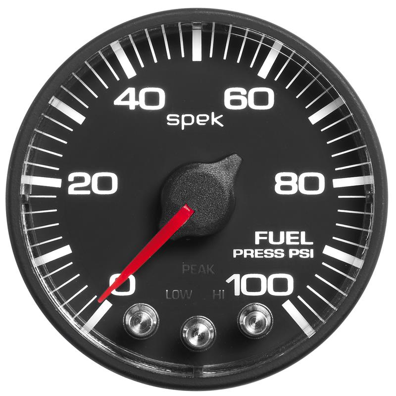 Autometer Spek-Pro Gauge Fuel Press 2 1/16in 100psi Stepper Motor W/Peak & Warn Blk/Blk