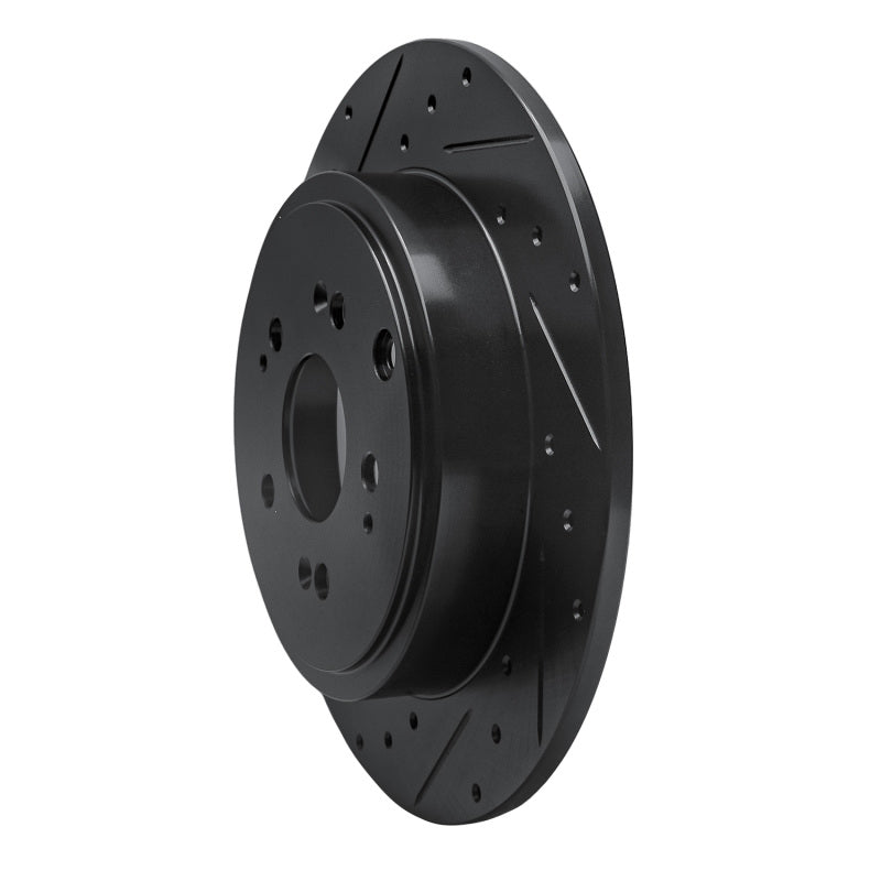 R1 Concepts R1 06-14 Honda Ridgeline Rear Left Drilled & Slotted Black Brake Rotor