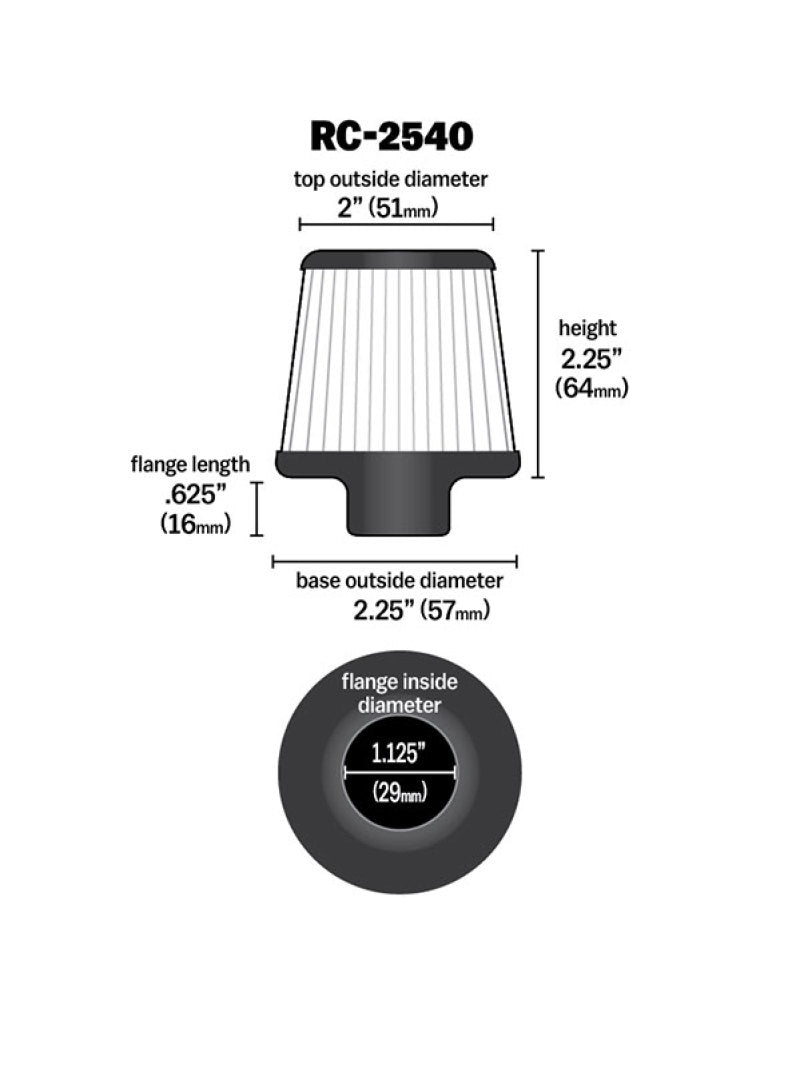 K&N Engineering K&N Universal Chrome Filter 1 1/8 inch FLG / 2 1/4 inch Bottom / 2 inch Top / 2.5 inch Height
