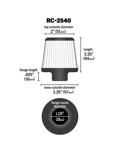 K&N Engineering K&N Universal Chrome Filter 1 1/8 inch FLG / 2 1/4 inch Bottom / 2 inch Top / 2.5 inch Height
