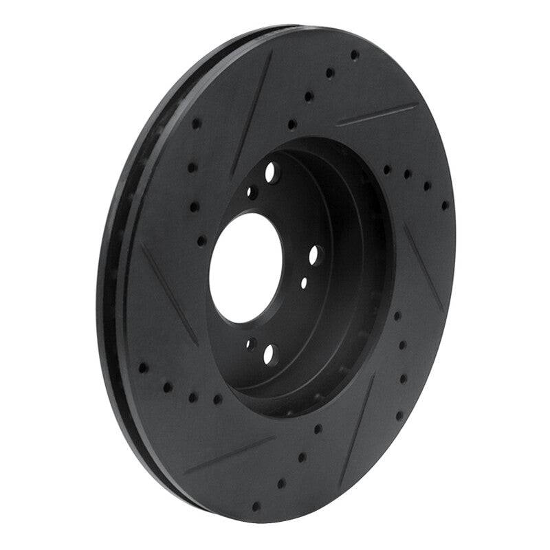 R1 Concepts R1 06-15 Honda Civic Front Right Drilled & Slotted Black Brake Rotor