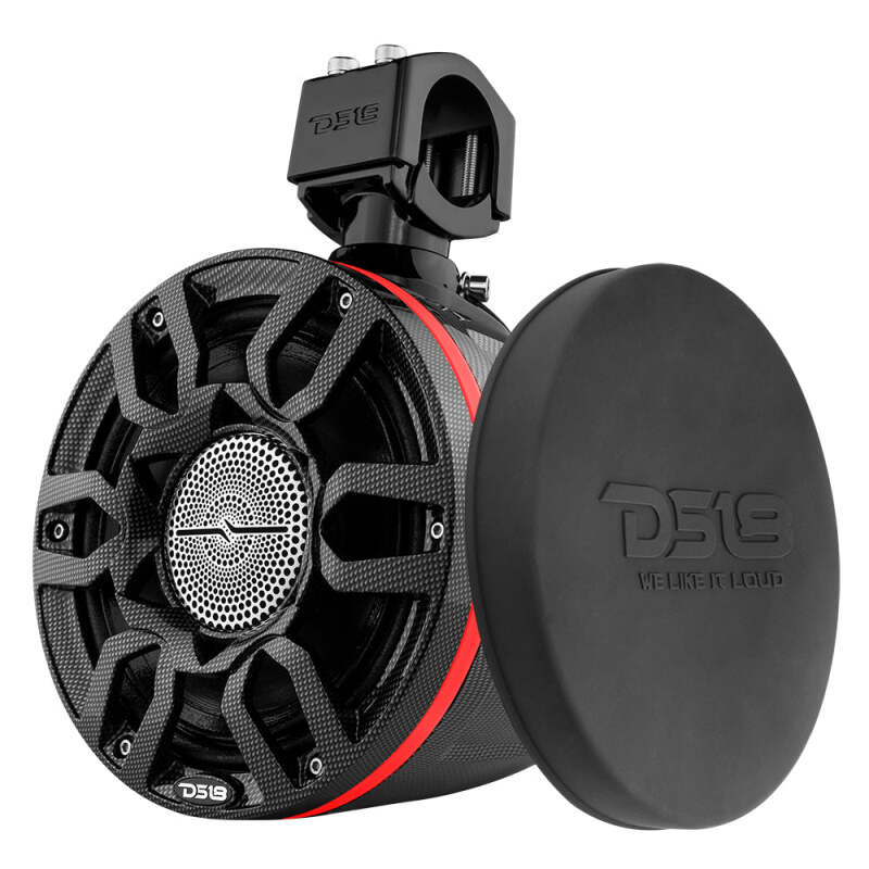 DS18 Compact Pro Towers 8in 250 Watts RMS RGB LEDs PRO-HY8.4B Included Cover Incl Black Crbn Fiber
