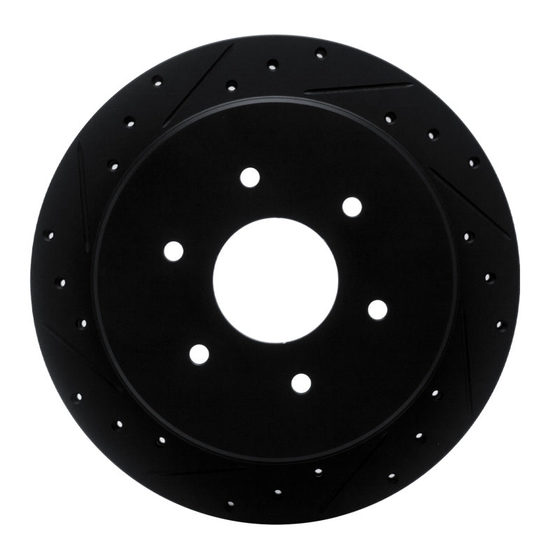 R1 Concepts R1 17-24 Nissan Titan Rear Left Drilled & Slotted Black Brake Rotor