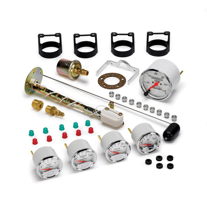 Autometer Arctic White GM 5 Pc Kit Box w/ Mech Speedo, Elec Oil Press, Water Temp, Volt, Fuel Level