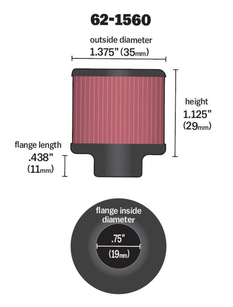 K&N Engineering K&N 0.75 inch ID 1.375 inch OD 1.125 inch H Clamp On Crankcase Vent Filter