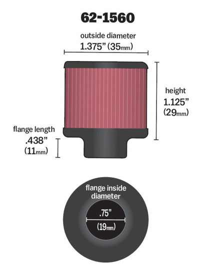 K&N Engineering K&N 0.75 inch ID 1.375 inch OD 1.125 inch H Clamp On Crankcase Vent Filter