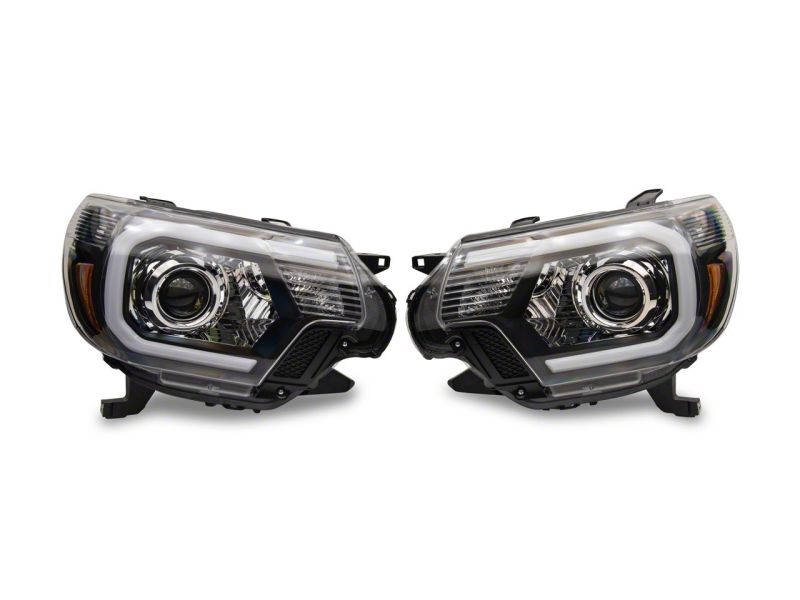 Raxiom 12-15 Toyota Tacoma Axial Series Projector Headlights w/ LED Bar- Black Housing (Clear Lens)