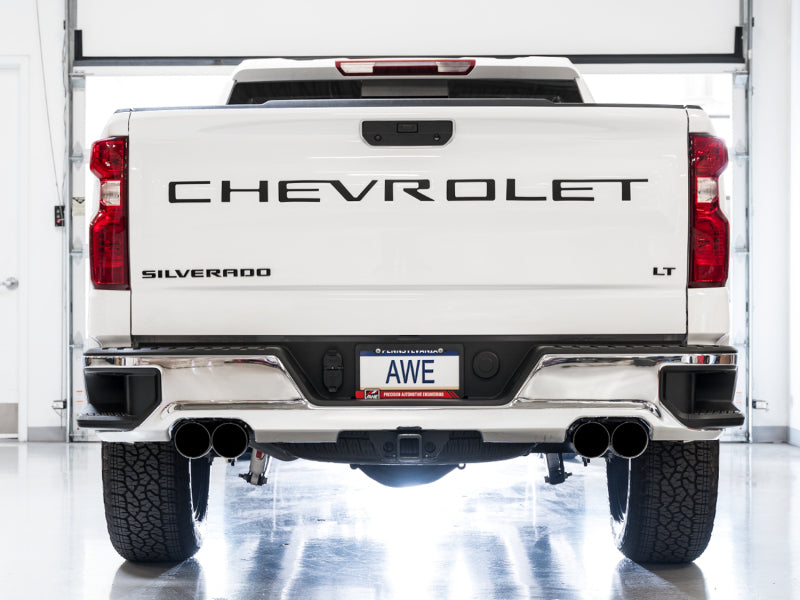 AWE Tuning 4th Gen GM 1500 5.3L 0FG Cat-Back Split Rear Exit (w/ Bumper Cutouts) - Quad Diamond Tips