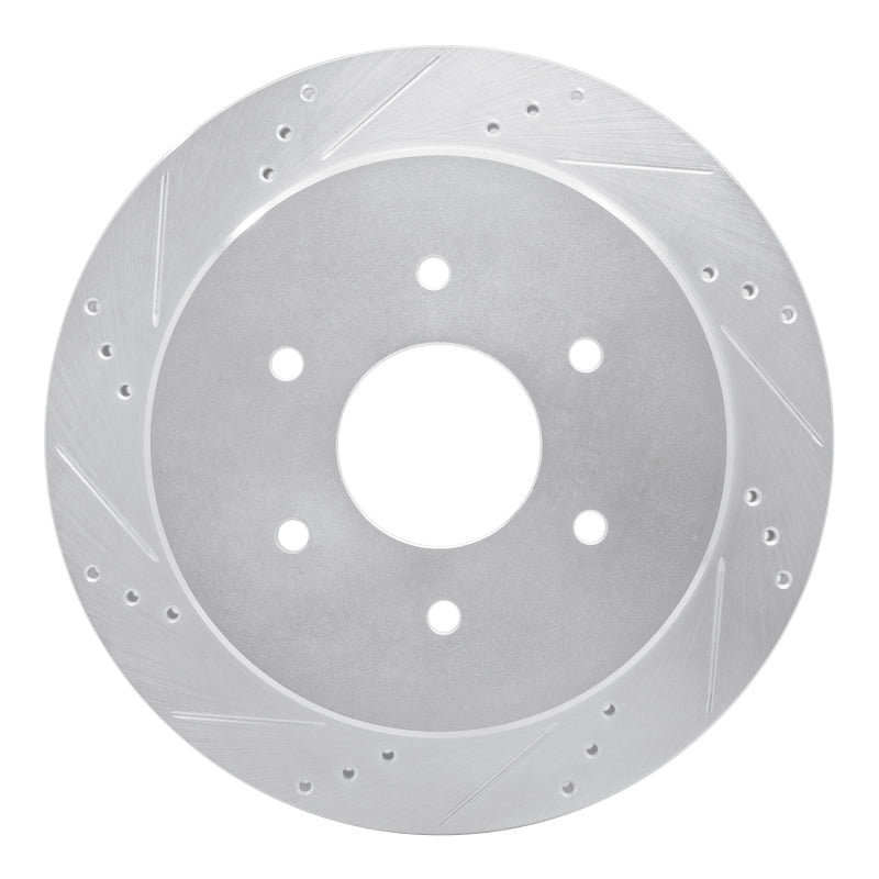 R1 Concepts R1 17-24 Nissan Titan Rear Left Drilled & Slotted Silver Brake Rotor
