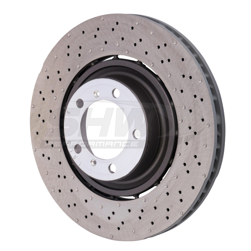SHW Performance SHW 14-19 Porsche 911 Turbo 3.8L w/o Ceramics Left Front Drilled-Dimpled LW Brake Rotor (9P1615301K)