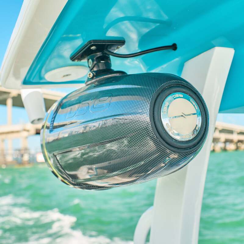 DS18 Marine And Psports Towers With Built In 8in 1in Driver 180 Watts RMS RGB LEDs Blk Crbn Fiber