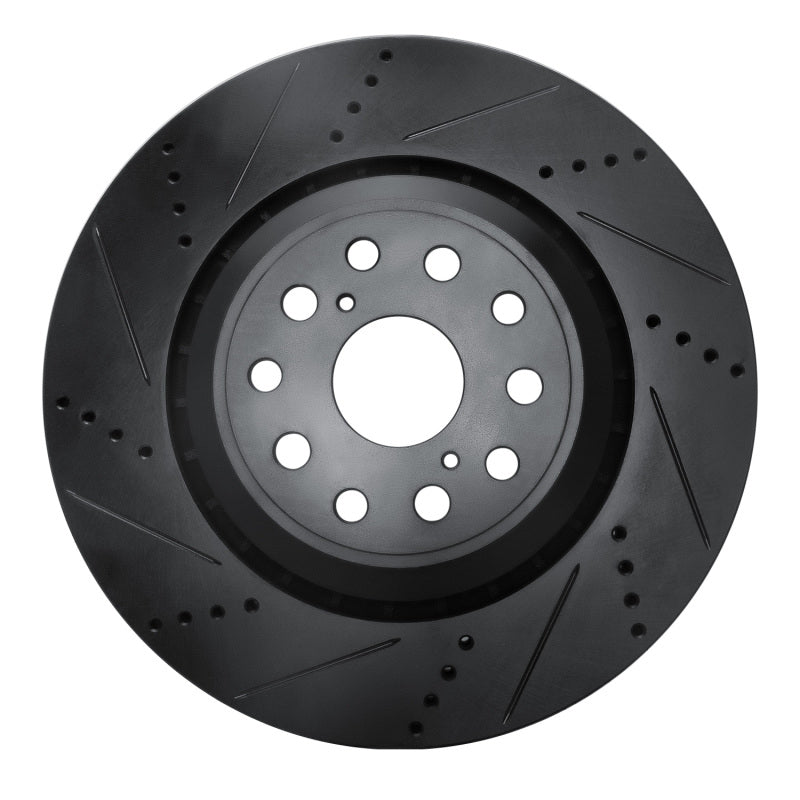 R1 Concepts R1 07-23 Lexus LS500h Left Front Drilled & Slotted Black Brake Rotor