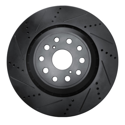 R1 Concepts R1 07-23 Lexus LS500h Left Front Drilled & Slotted Black Brake Rotor