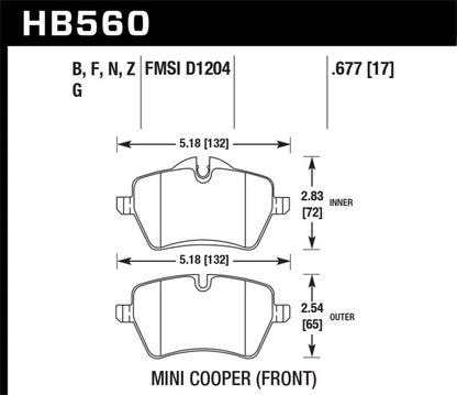 Hawk Performance Hawk 05-06 JCW R53 Cooper S & 07+ R56 Cooper S HP+ Street Front Brake Pads