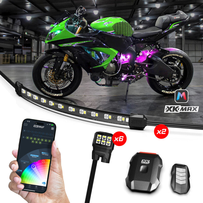 XKGLOW XK Glow XKmax RGBW 8pc Addressable Motorcycle Underglow Light Kit