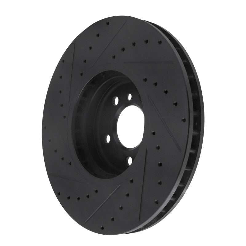 R1 Concepts R1 08-19 BMW X5 Front Right Drilled & Slotted Black Brake Rotor