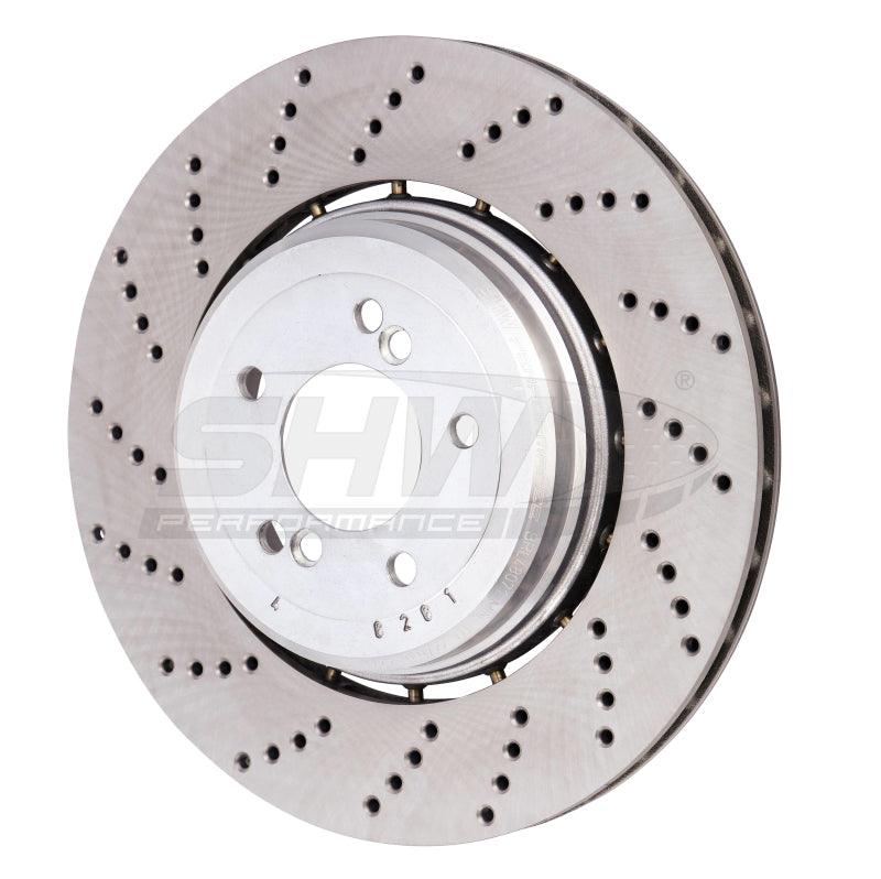 SHW Performance SHW 06-10 BMW M5 5.0L Left Rear Cross-Drilled Lightweight Brake Rotor (34212282807)