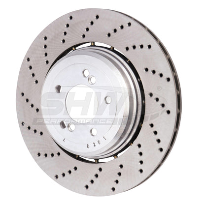 SHW Performance SHW 06-10 BMW M5 5.0L Left Rear Cross-Drilled Lightweight Brake Rotor (34212282807)