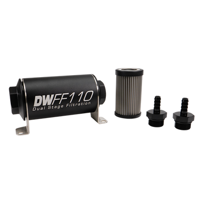 DeatschWerks Stainless Steel 5/16in 10 Micron Universal Inline Fuel Filter Housing Kit (110mm)
