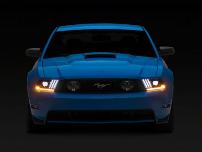 Raxiom 10-12 Ford Mustang LED Projector Headlights SEQL Turn Signals- Black Housing (Clear Lens)