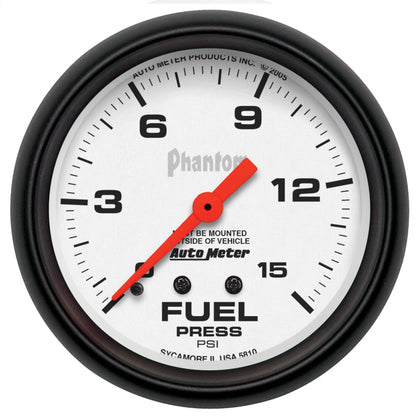 Autometer Phantom 66.7mm 0-15 PSI Mechanical Fuel Pressure Gauge