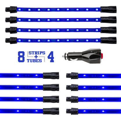 XKGLOW XK Glow Single Color XKGLOW UnderglowLED Accent Light Car/Truck Kit Blue - 8x24In Tube + 4x8In Strip