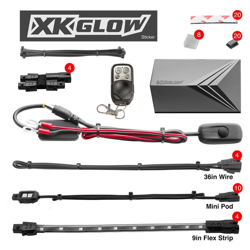 XKGLOW XK Glow Strips Single Color XKGLOW LED Accent Light Motorcycle Kit Blue - 10xPod + 4x8In