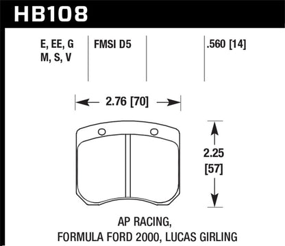 Hawk Performance Hawk AP Racing/FF 2000 14mm DTC-60 Rear Race Brake Pads