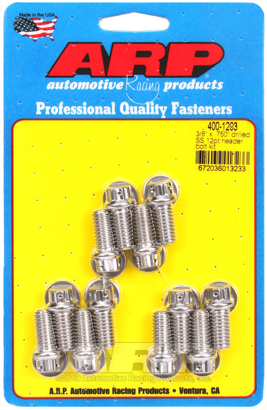 ARP 3/8 x .750 drilled SS 12pt header bolt kit