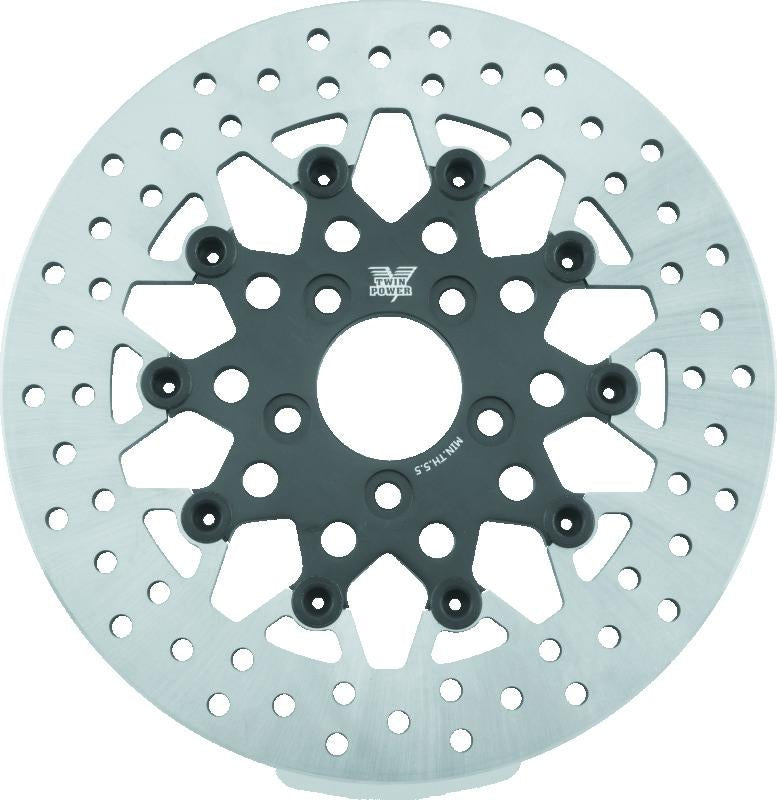 TwinPower Twin Power 08-Up FLH FLT Rear 11.8in Floating Rotor Mesh Black