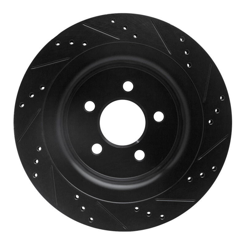 R1 Concepts R1 15-23 Ford Mustang Rear Left Drilled & Slotted Black Brake Rotor